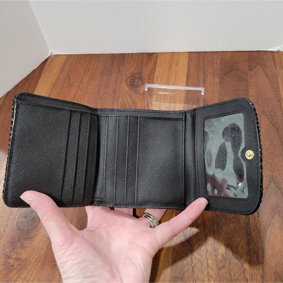 Michael Kors Leather Faux Snakeskin Tri Fold Wallet Card Slots ID Window Gold - Picture 6 of 10